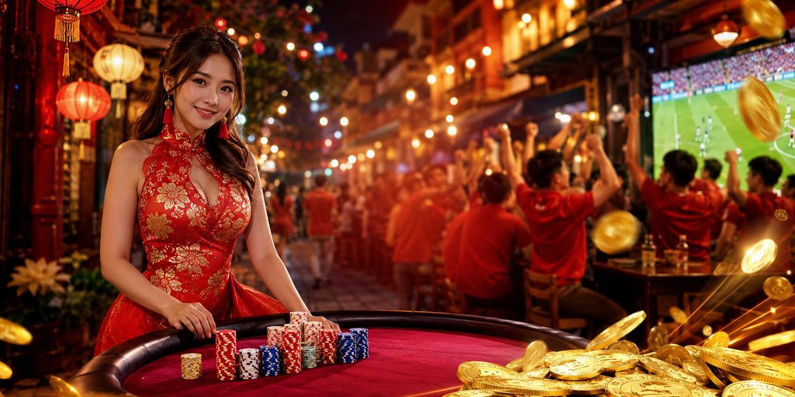 Khung cảnh giải trí casino về đêm tại Hà Nội với đèn lồng đặc trưng